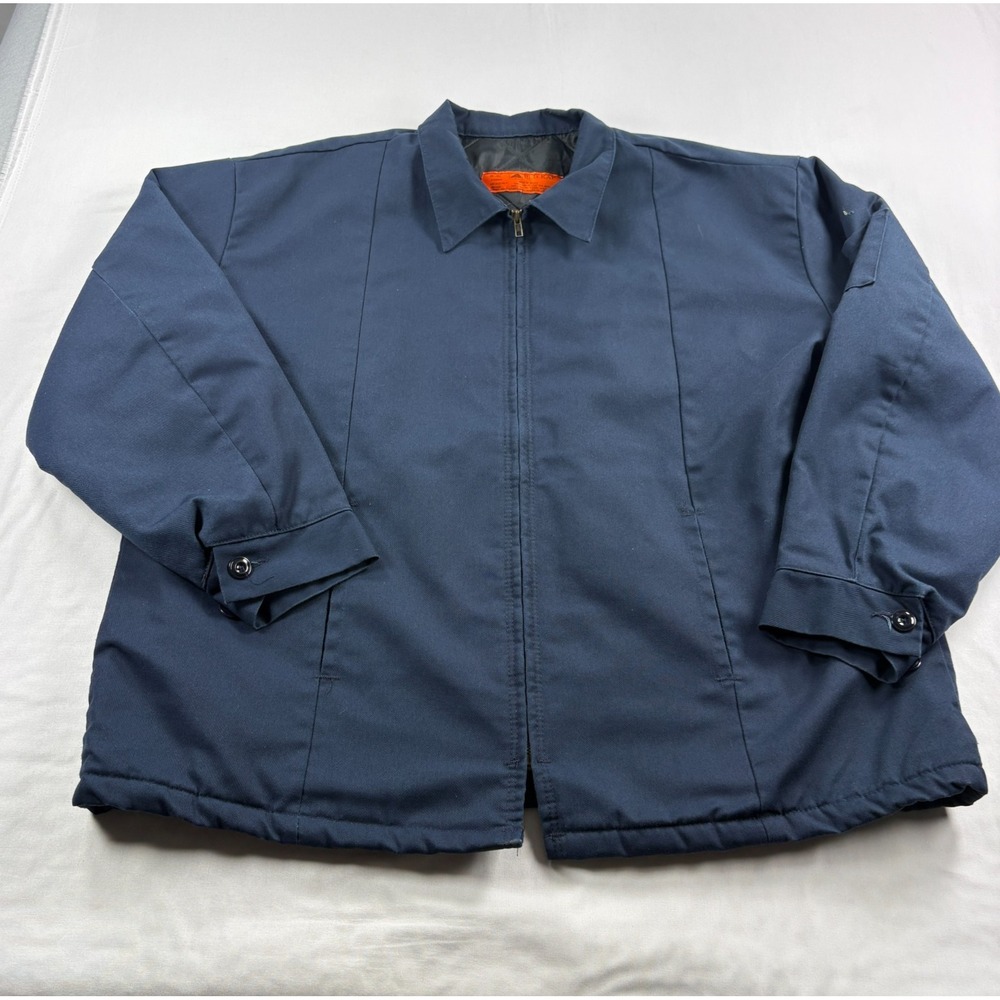 Red Kap Jacket Mens 2XL Blue Full Zip Mechanic Workwear Quilted Lined